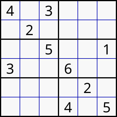 Classic Sudoku 6x6